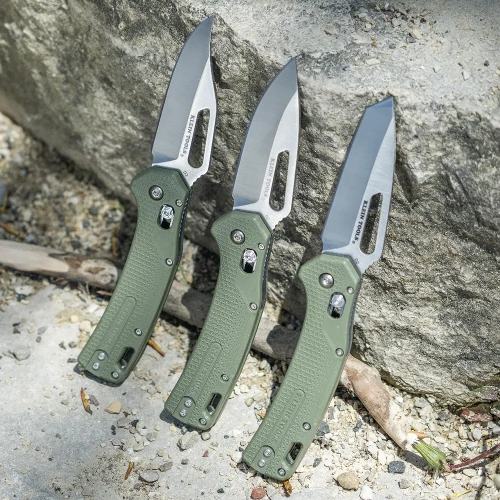 Klein Tools OGK002GNT KTO Resurgence Pocket Knife, D2 Tool Steel Clip Point Blade, Green Handle Utility Knife for Hunting, Hiking