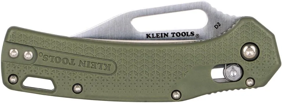 Klein Tools OGK002GNT KTO Resurgence Pocket Knife, D2 Tool Steel Clip Point Blade, Green Handle Utility Knife for Hunting, Hiking