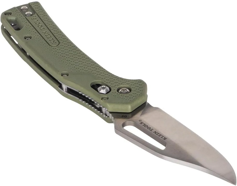 Klein Tools OGK002GNT KTO Resurgence Pocket Knife, D2 Tool Steel Clip Point Blade, Green Handle Utility Knife for Hunting, Hiking