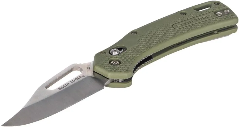 Klein Tools OGK002GNT KTO Resurgence Pocket Knife, D2 Tool Steel Clip Point Blade, Green Handle Utility Knife for Hunting, Hiking
