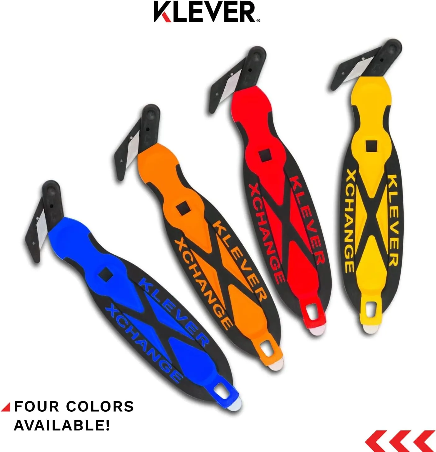Klever XChange Box Cutter, Kutter Package Opener Wide Cut Head, Ergonomic Soft Touch Handle Utility Knife, Cuts Thicker Substrates, Boxes, Film, Tape and More Applications, Blue, 10 Pack (KCJ-XC-30B)