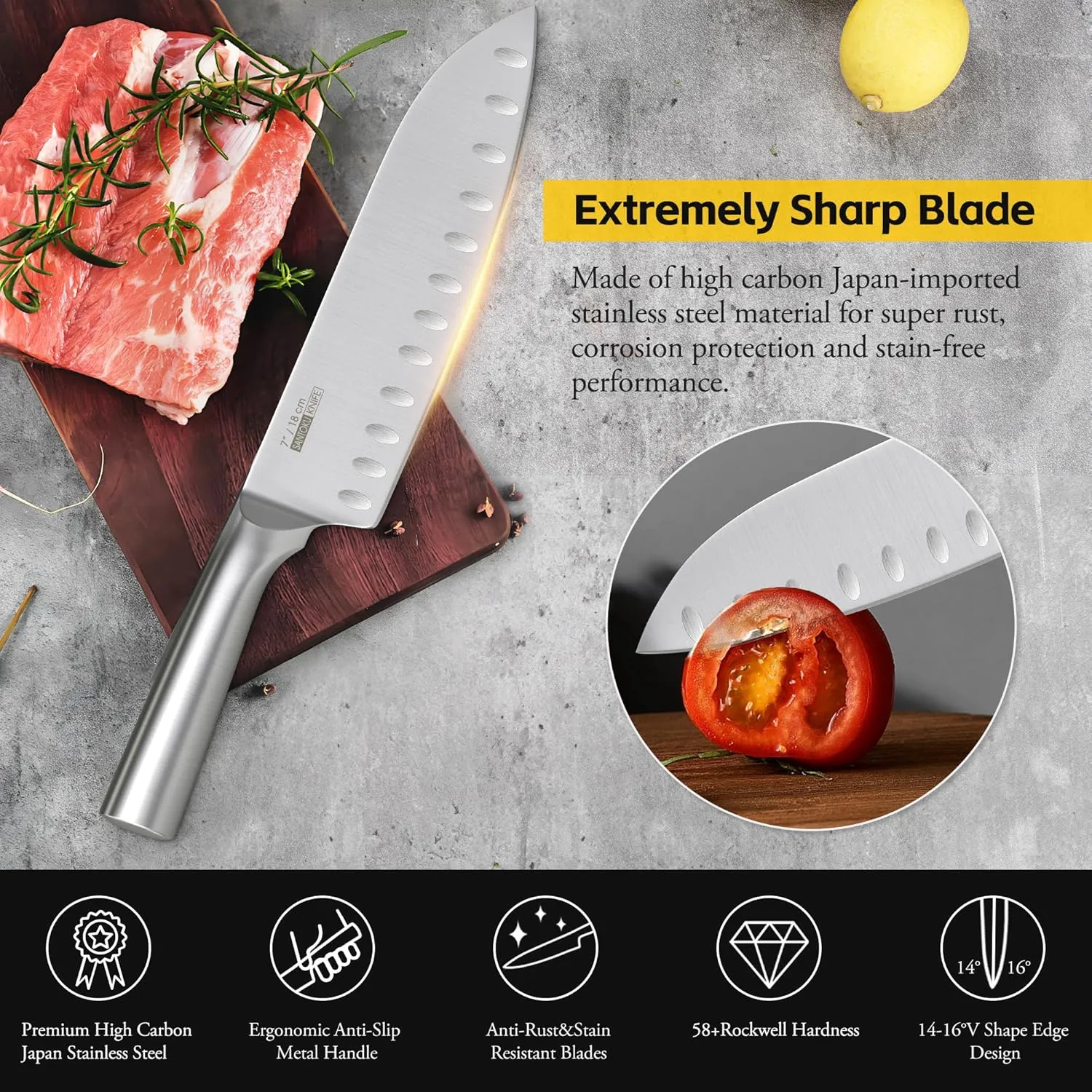 Knife Set, 16 Pieces Kitchen Knife Set with Wood Block, Chef Knife with 6 Pieces Steak Knife, High Carbon Stainless Steel Japanese Knives for Multipurpose Cooking
