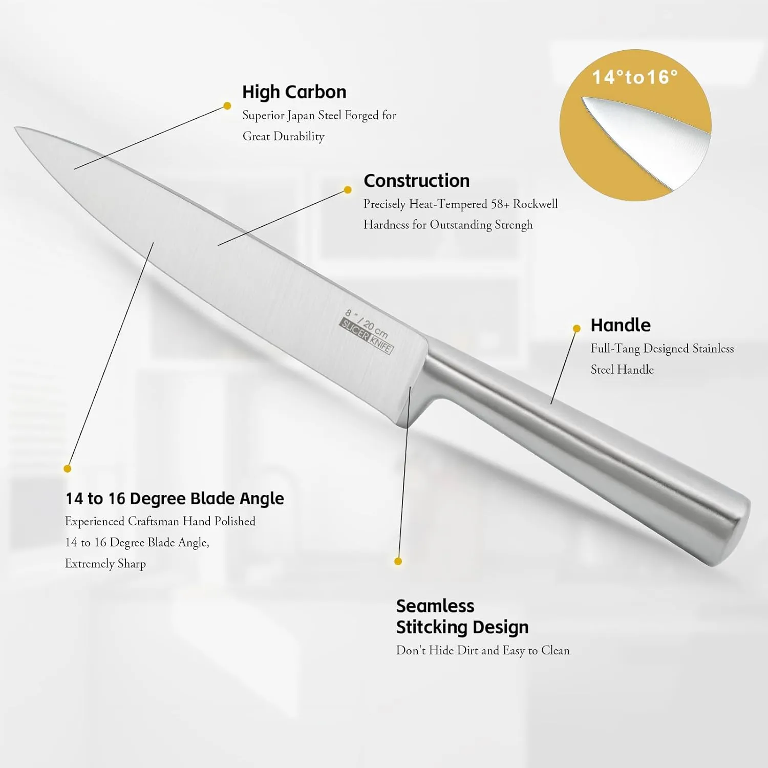 Knife Set, 16 Pieces Kitchen Knife Set with Wood Block, Chef Knife with 6 Pieces Steak Knife, High Carbon Stainless Steel Japanese Knives for Multipurpose Cooking