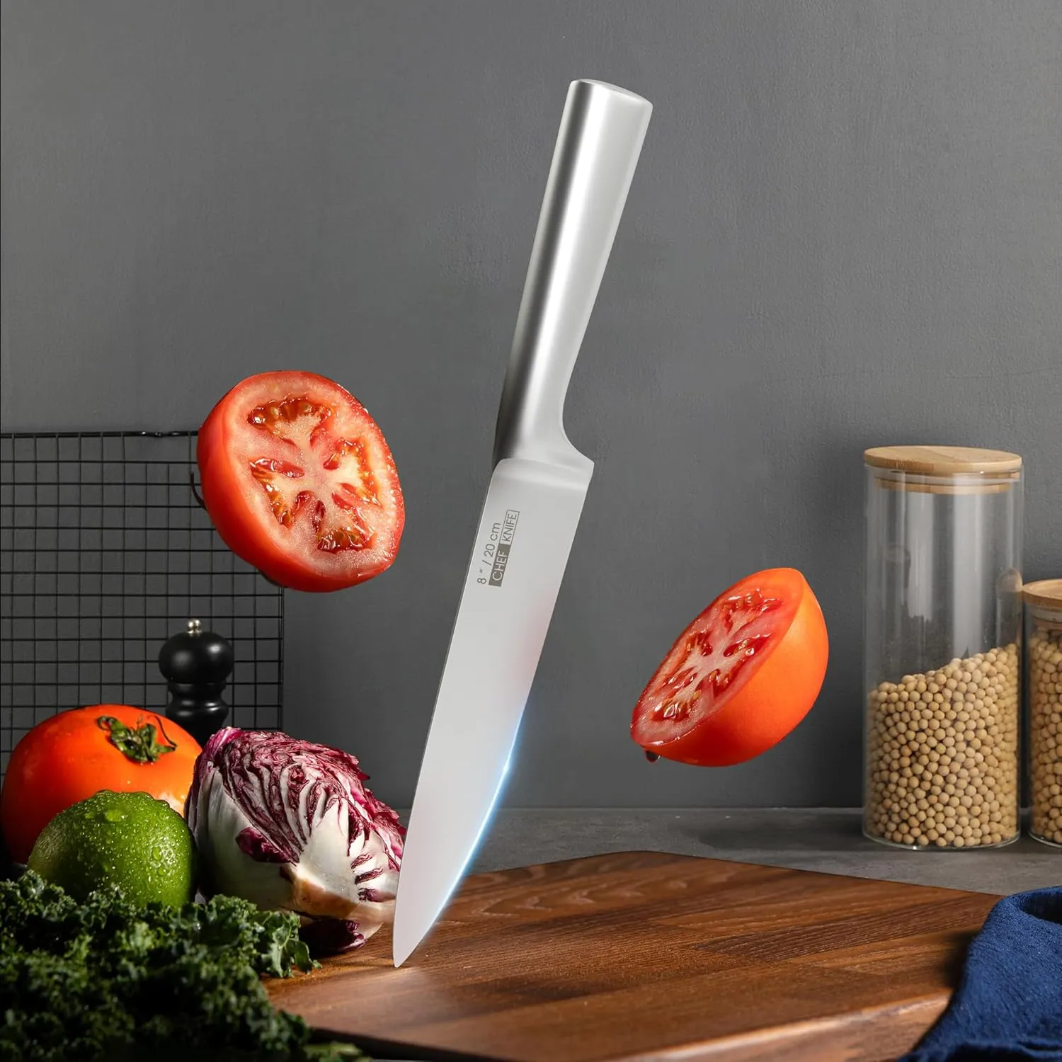 Knife Set, 16 Pieces Kitchen Knife Set with Wood Block, Chef Knife with 6 Pieces Steak Knife, High Carbon Stainless Steel Japanese Knives for Multipurpose Cooking
