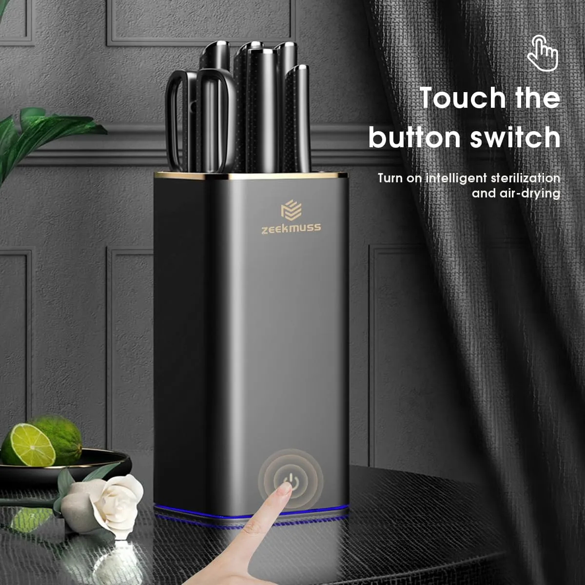 Knife Set Knife Sets for Kitchen with Block 6-Piece Stainless Steel Block Knife Set with Sharpener Kitchen Scissors Smart Knife Holder Keep Clean and Dry Kitchen Home Gift (Black)