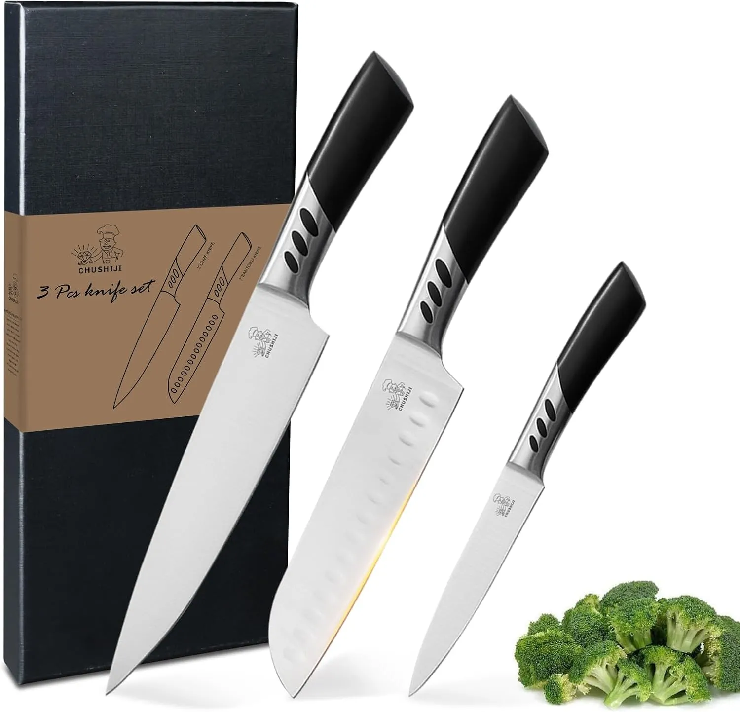 Knife Set,kitchen knives,3PCS kitchen knives set,high carbon Stainless Steel Knife Set,8 Inch Chef Knife,7 Inch Santoku Knife,5 Inch Utility Knife for BBQ or gifts,
