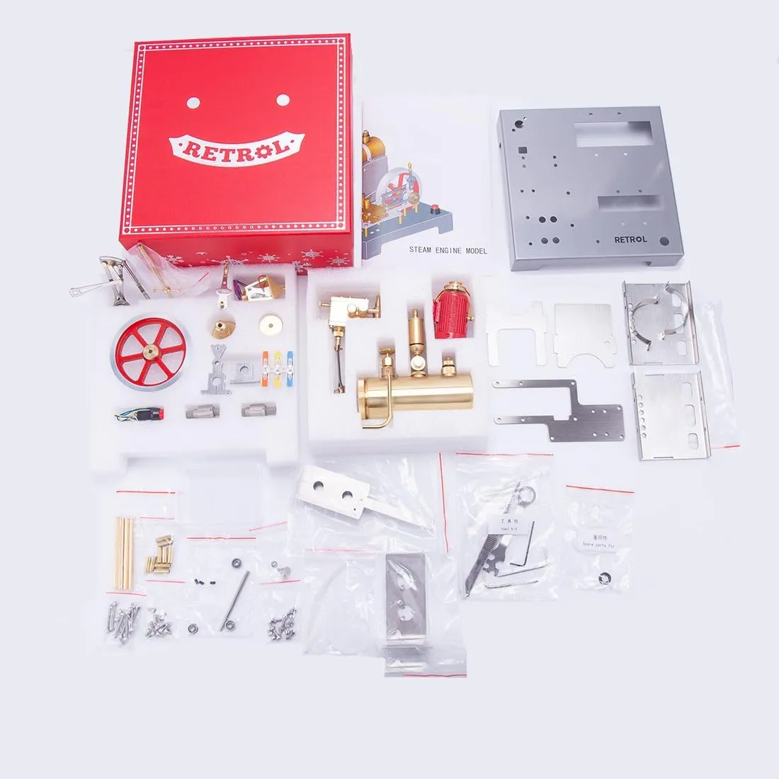 Kooteyybhyy Stirling Engine Model Kit, SE-02 Reversible Horizontal Stationary Steam Engine Sterling Engine Model Educational Gifts for Christmas, Birthdays for Adults-Kit/100PCS