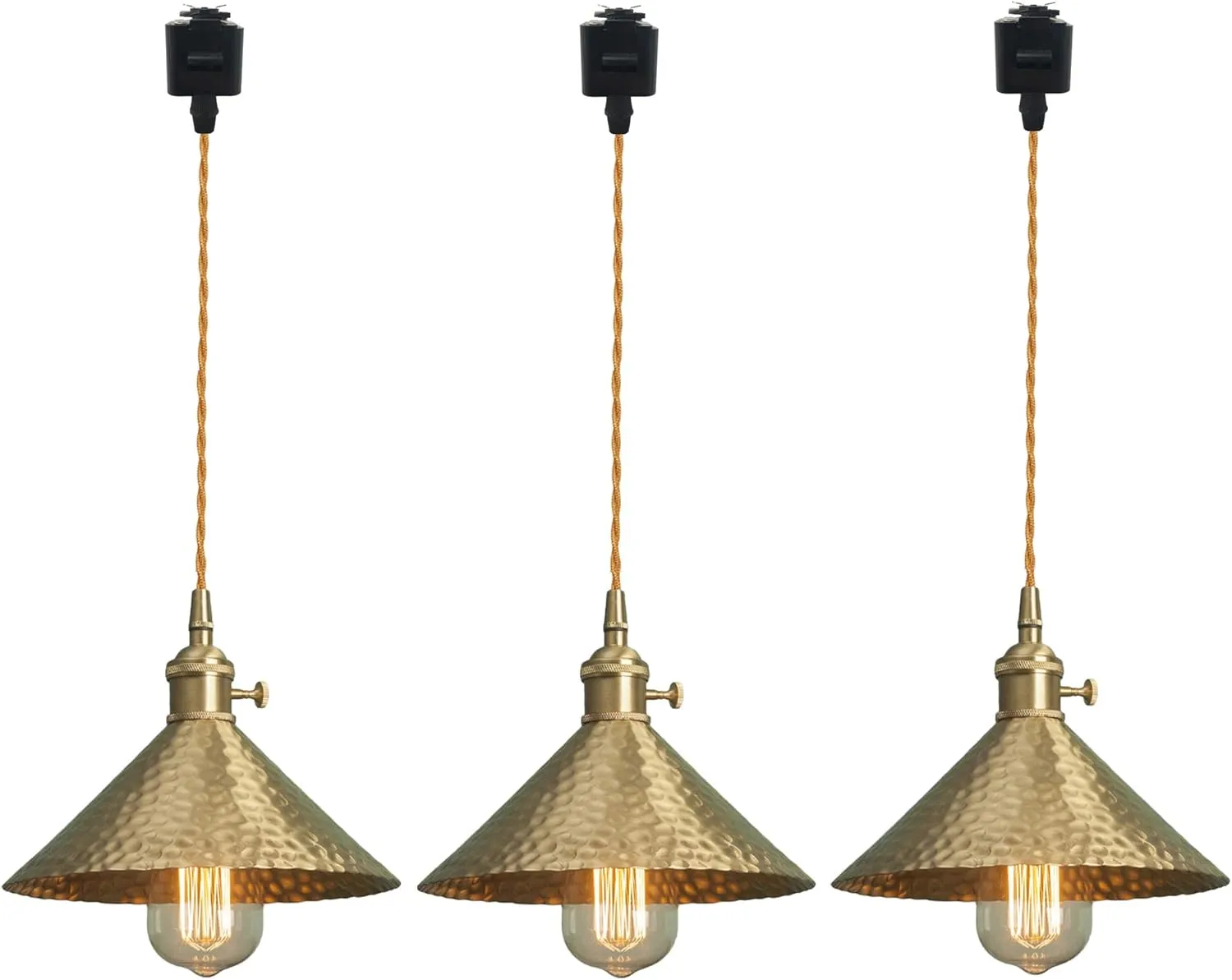 L-Type Track Lighting Pendants Restaurant 2ft 3-Light Hammered Hand-Made Copper Lampshade with Brass E26 Rotary Switch Socket Lightolier Compatible Track Light Industrial Customizable