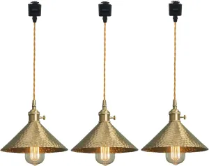 L-Type Track Lighting Pendants Restaurant 2ft 3-Light Hammered Hand-Made Copper Lampshade with Brass E26 Rotary Switch Socket Lightolier Compatible Track Light Industrial Customizable