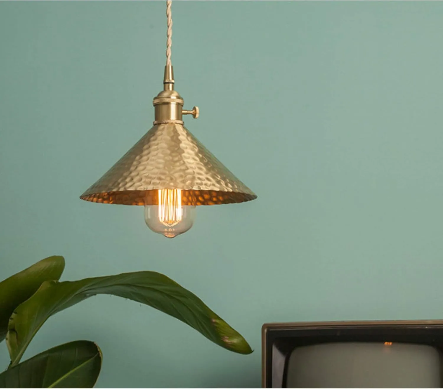 L-Type Track Lighting Pendants Restaurant 2ft Chandelier Hammered Hand-Made Copper Lampshade with Brass E26 Rotary Switch Socket Lightolier Compatible Track Light Industrial Customizable