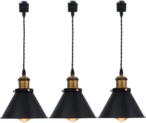 L-Type Track Lighting Pendants Restaurant Retro Black Iron Lampshade with Gold Bronze E26 Socket Lightolier Compatible Track Light 3.2 ft Industrial Customizable Rustic Cottage Style