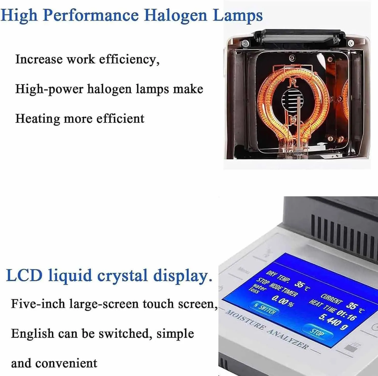 Lab Halogen Moisture Analyzer,Electronic Moisture Analyzer,LCD Precision Halogen Moisture Meter,for Agriculture,Medicine,Plastic,DHS-16A