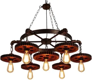 Lamp 7-Heads E27 Rustic Metal Industrial Light, Vintage Indoor Decorations Restaurant Edison Hanging Lamp, Antique Creative Gear Ceiling Light Flush Mount Fixture
