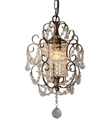 Lamp K9 Crystal Adjustable Simple Luxurious Metal Chandelier Iron Art Rural Crystal Restaurant Droplight Bedroom Living Room Corridor Household Hanging Lamp E27 Edison F