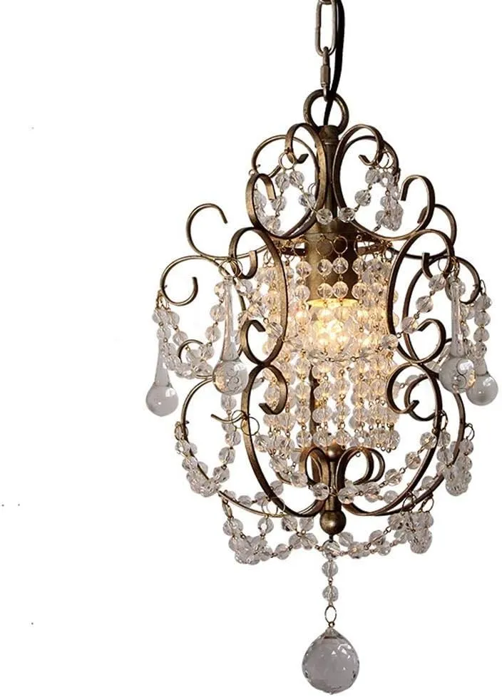 Lamp K9 Crystal Adjustable Simple Luxurious Metal Chandelier Iron Art Rural Crystal Restaurant Droplight Bedroom Living Room Corridor Household Hanging Lamp E27 Edison F