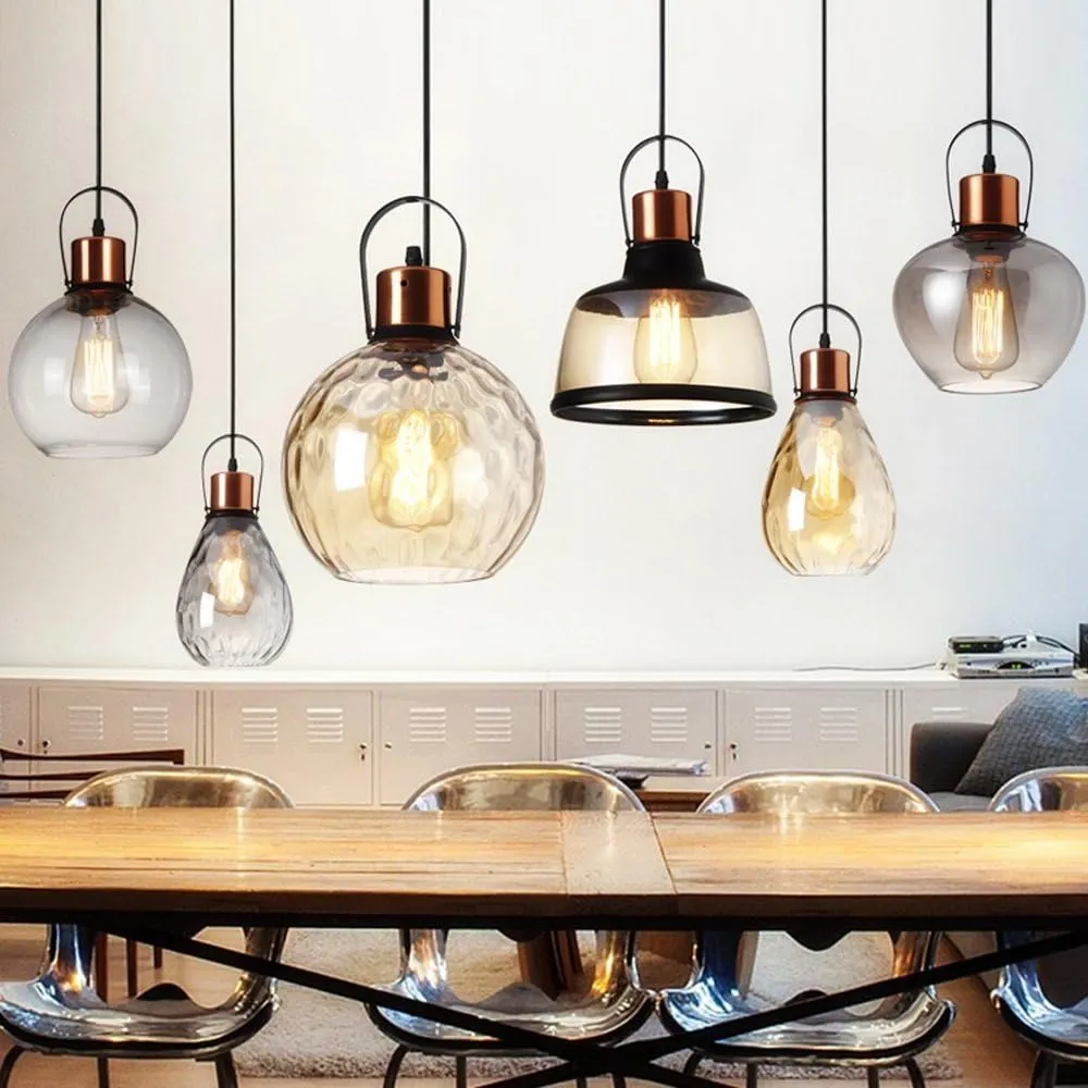 Lamp Traditional Clear Glass Shade Suspension Lamp Creative Art Glass Hanging Lights Fixture E27 Edison Kitchen Bar Crestaurant Droplight Flush Mount Fixture/Color/C Style