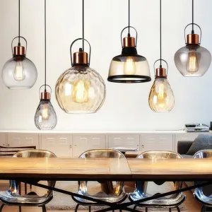 Lamp Traditional Clear Glass Shade Suspension Lamp Creative Art Glass Hanging Lights Fixture E27 Edison Kitchen Bar Crestaurant Droplight Flush Mount Fixture/Color/C Style