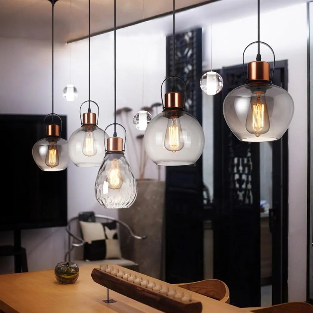 Lamp Traditional Clear Glass Shade Suspension Lamp Creative Art Glass Hanging Lights Fixture E27 Edison Kitchen Bar Crestaurant Droplight Flush Mount Fixture/Color/C Style