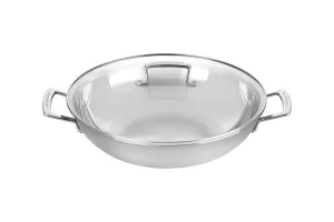 Le Creuset Stainless Steel Classic 3-Ply Wok with Glass Lid, 4.5qt