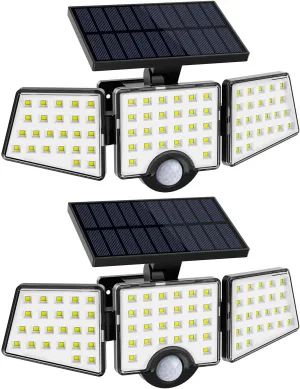 LE Solar Lights for Outside, Solar Lights Outdoor with Motion Sensor, WL4000 High Brightness, 3 Adjustable Heads 270° Wide Lighting Angle, IP65 Waterproof, Wireless Wall Lamp for Yard Garage, 2 Packs