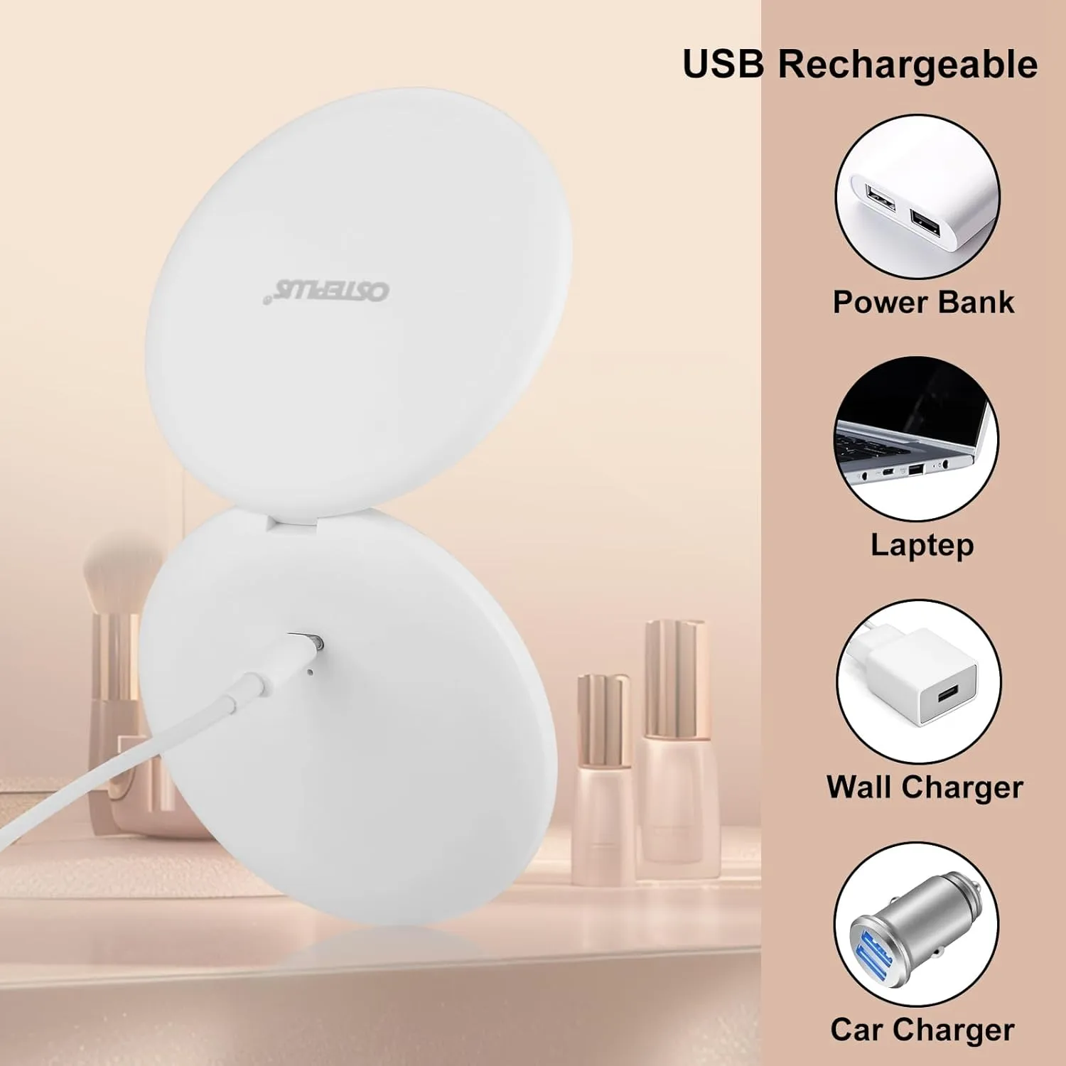 Led Compact Mirror, 3.9Inches1x/3X Magnification Mirror Makeup Portable Daylight LED for Pocket, Travel, 2-Sided Mirror for Girls, Women by White