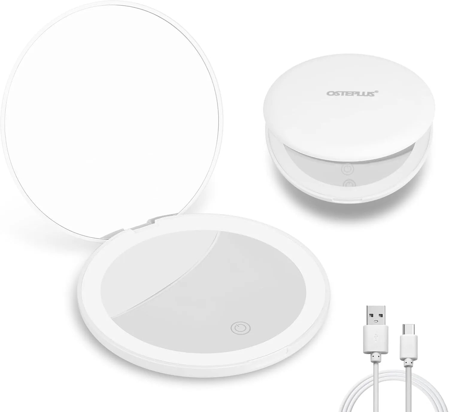 Led Compact Mirror, 3.9Inches1x/3X Magnification Mirror Makeup Portable Daylight LED for Pocket, Travel, 2-Sided Mirror for Girls, Women by White
