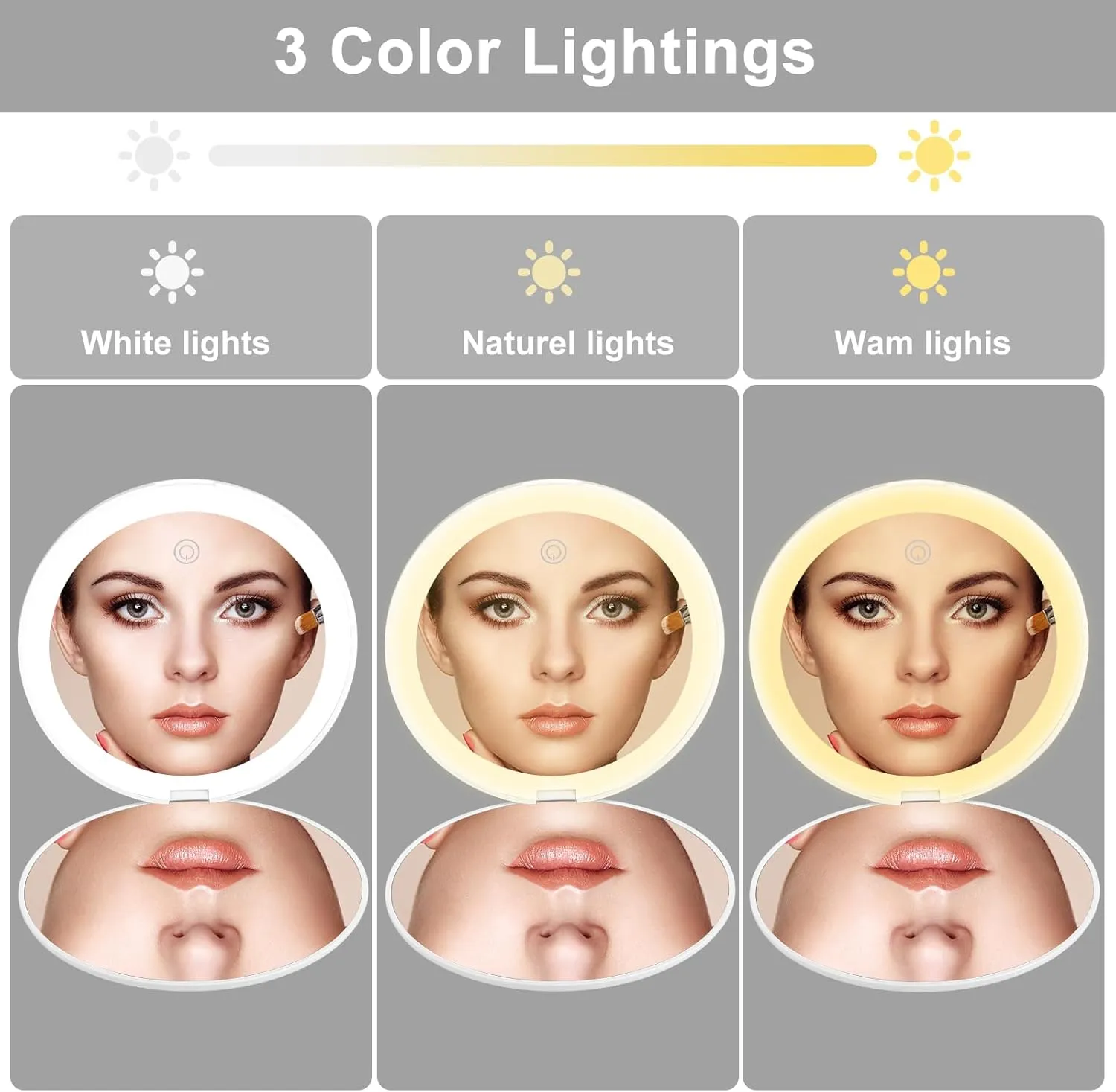 Led Compact Mirror, 3.9Inches1x/3X Magnification Mirror Makeup Portable Daylight LED for Pocket, Travel, 2-Sided Mirror for Girls, Women by White