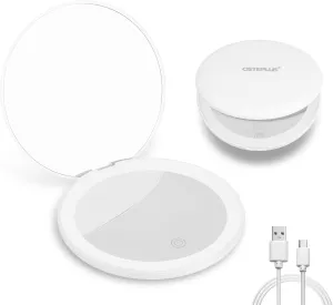 Led Compact Mirror, 3.9Inches1x/3X Magnification Mirror Makeup Portable Daylight LED for Pocket, Travel, 2-Sided Mirror for Girls, Women by White