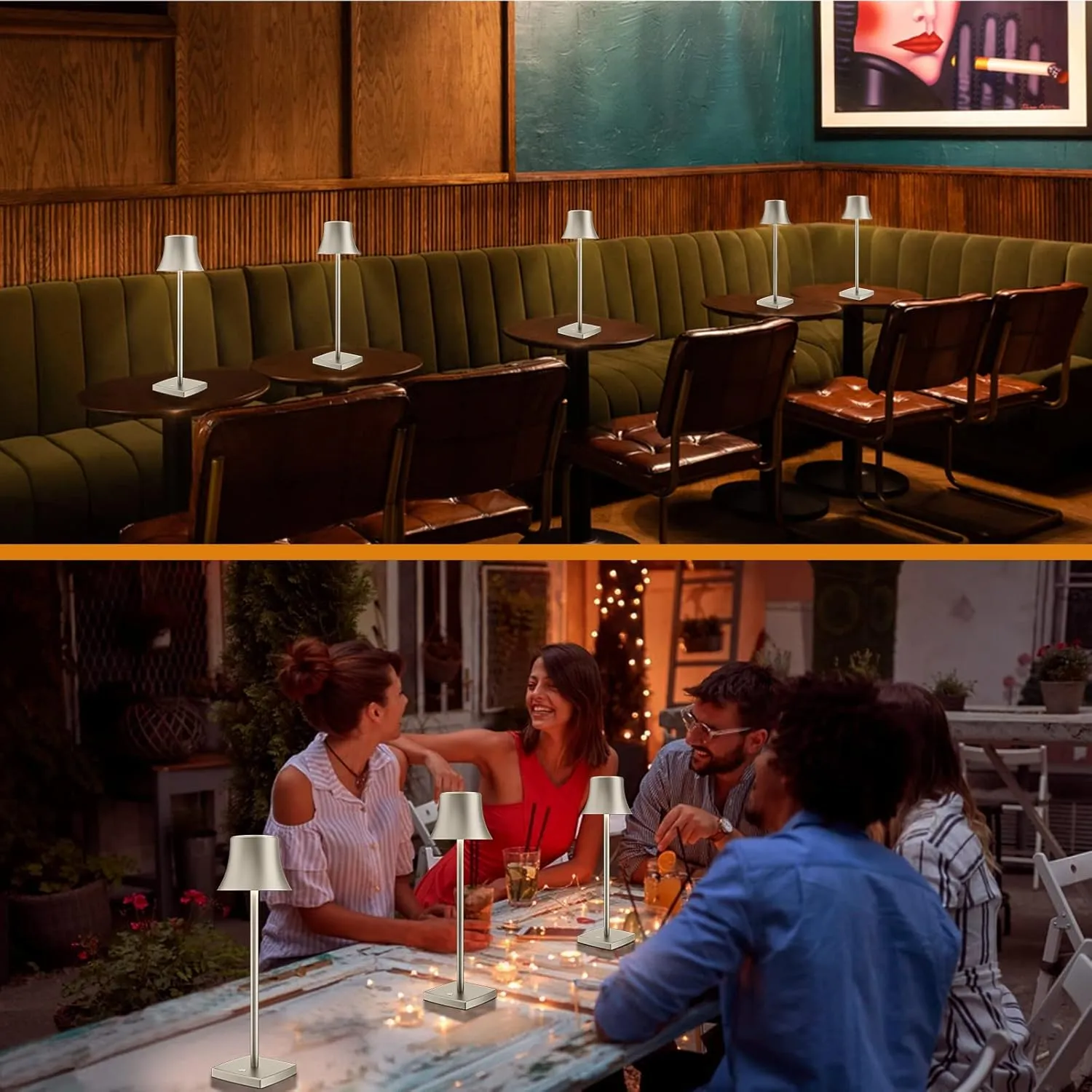LED Desk Lamp Cordless Table Light, Rechargeable Battery Powered 3 Levels Brightness Dimmable for Outdoor Portable Restaurant Dining Lights Set of 2 Pack Silver