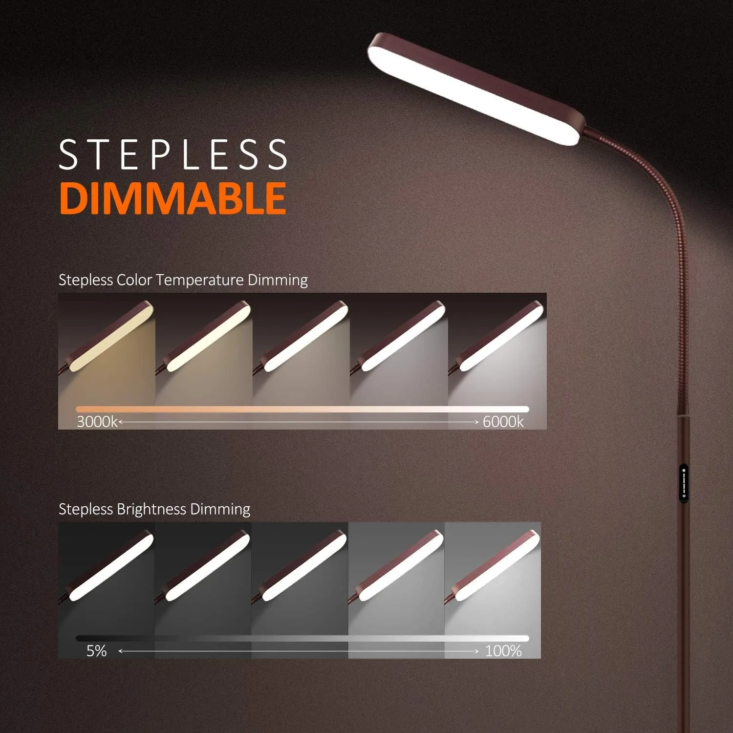 Led Floor Lamp with 4 Color Temperature and Stepless Dimmer, Remote and Touch Control Floor Lamp, Adjustable Gooseneck Standing Lamp for Living Room