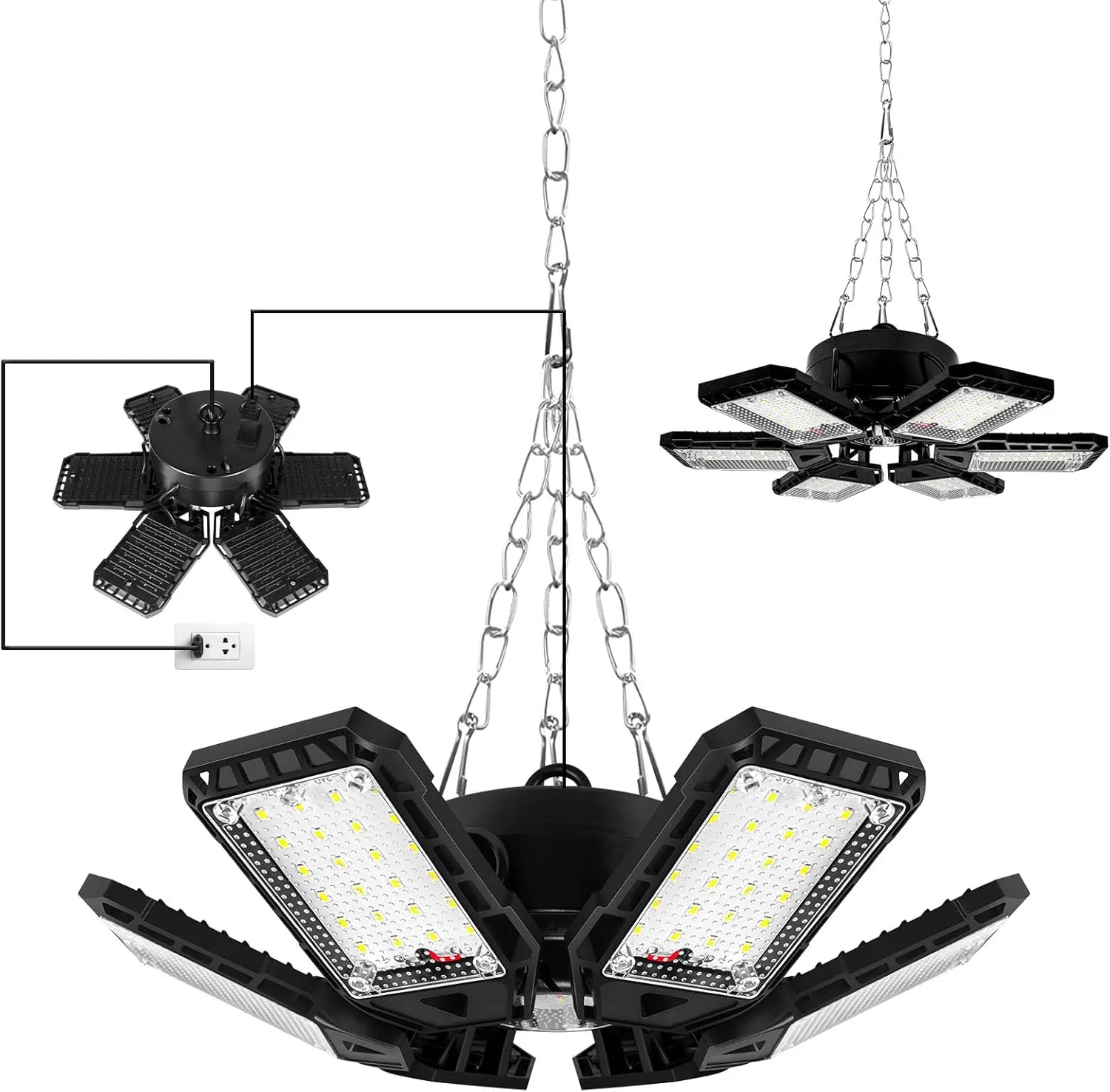 LED Garage Lights 2 Pack - 180W, 18000LM 6500K Led Shop Light with 6 1 Deformable Panels, Basement, Barn, Warehouse, Shop Ceiling Lights, E26/E27 for Multiple Uses