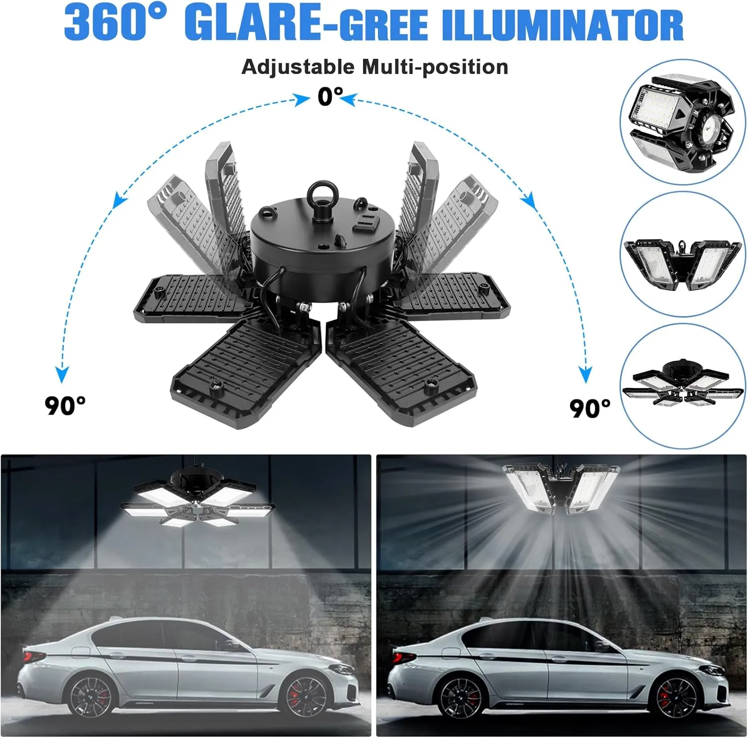 LED Garage Lights 2 Pack - 180W, 18000LM 6500K Led Shop Light with 6 1 Deformable Panels, Basement, Barn, Warehouse, Shop Ceiling Lights, E26/E27 for Multiple Uses