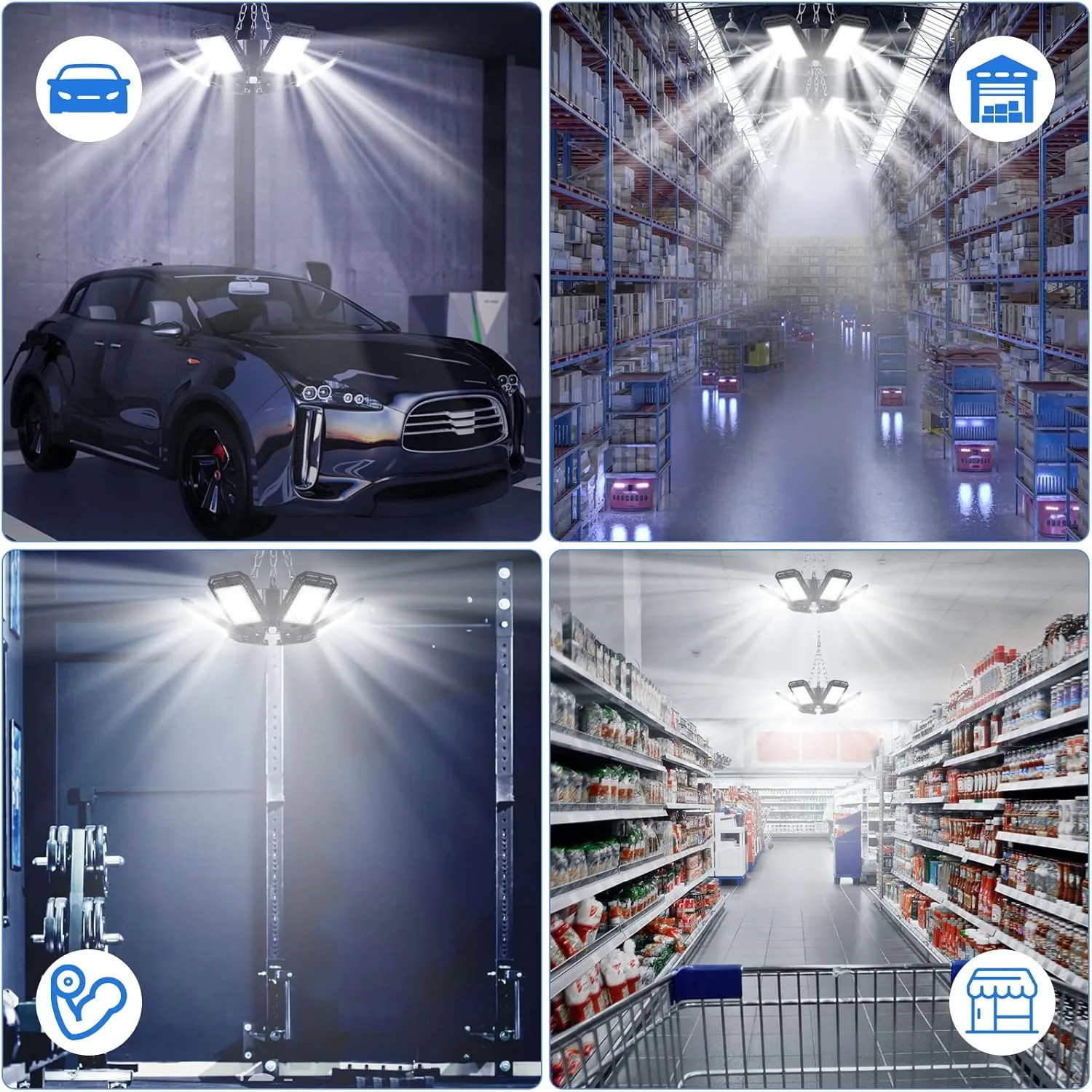 LED Garage Lights 2 Pack - 180W, 18000LM 6500K Led Shop Light with 6 1 Deformable Panels, Basement, Barn, Warehouse, Shop Ceiling Lights, E26/E27 for Multiple Uses