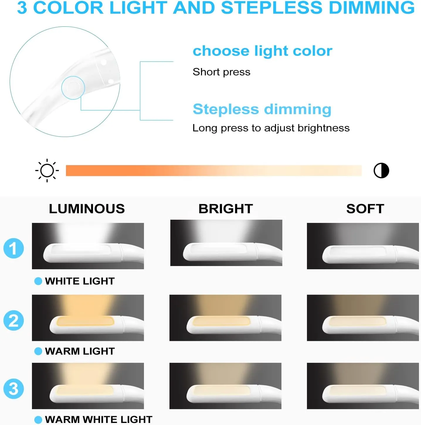 LED Neck Reading Light, Book Light for Reading in Bed, Adjustable Brightness Desk Lamp,3 Color, with Bendable Arms, Suitable for Repairing, Night Running, Walking, Knitting, Camping