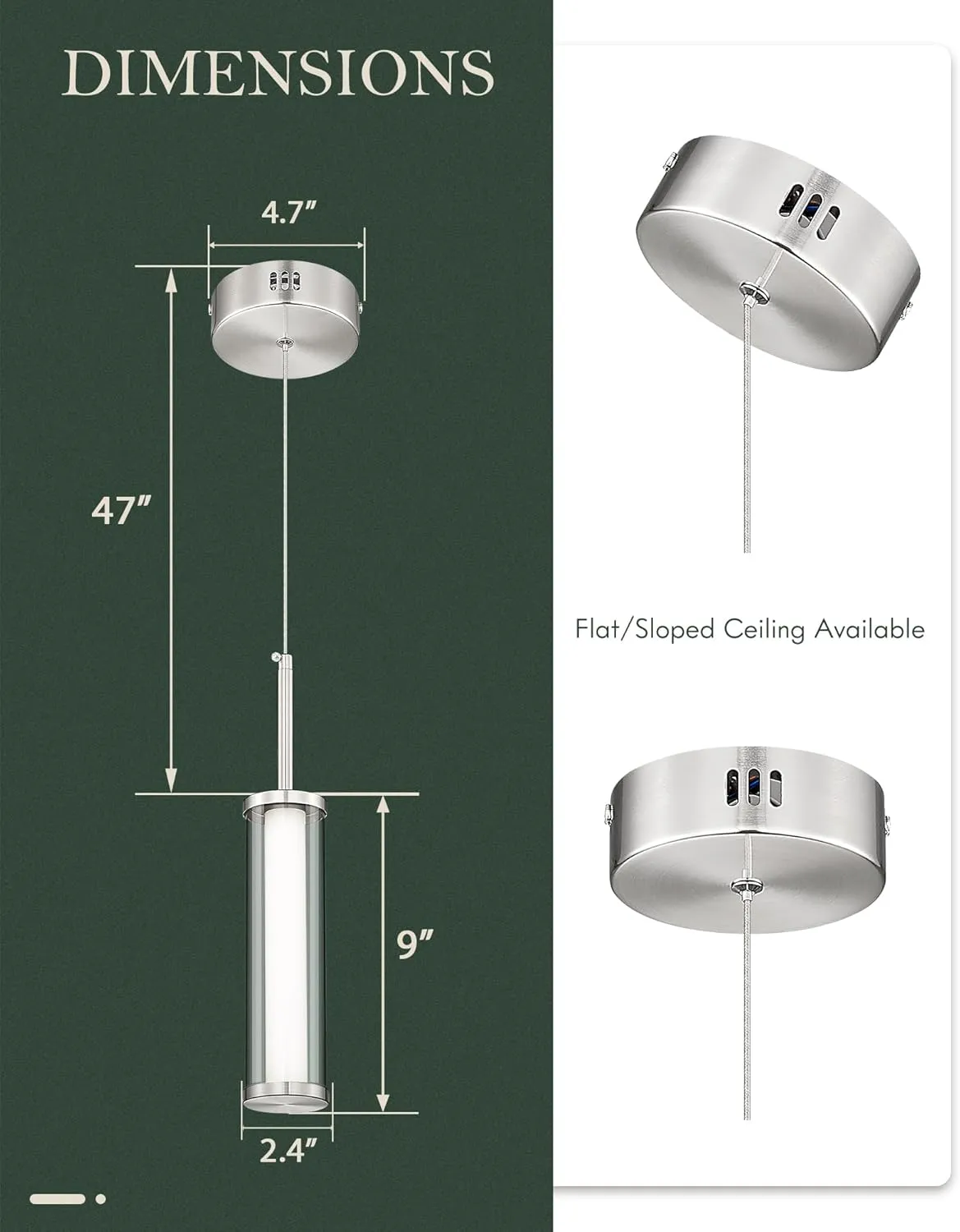 LED Pendant Light Fixtures with Brushed Nickel, Cylinder Modern Pendant Lights, 10W 3000K/6000K Adjustable Hanging Light for Dining Room Bedroom Hallway Entryway Foyer, PL5570-1P-BN
