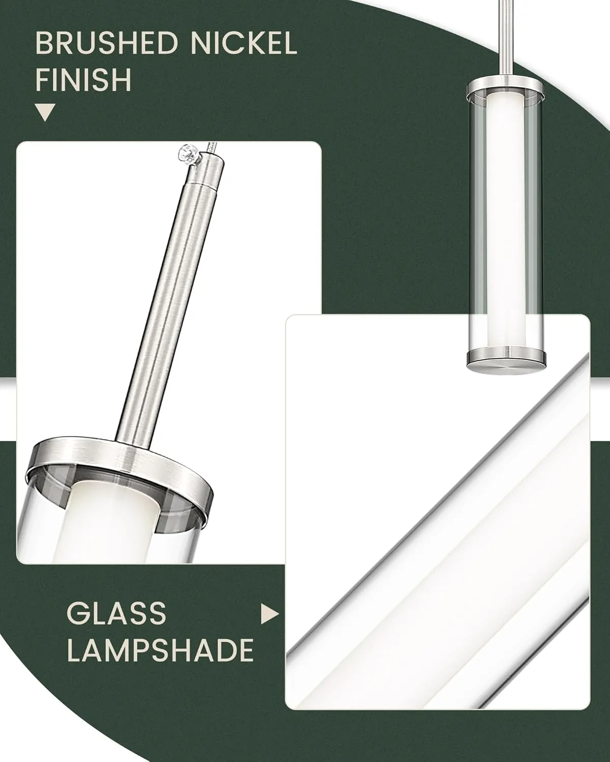 LED Pendant Light Fixtures with Brushed Nickel, Cylinder Modern Pendant Lights, 10W 3000K/6000K Adjustable Hanging Light for Dining Room Bedroom Hallway Entryway Foyer, PL5570-1P-BN