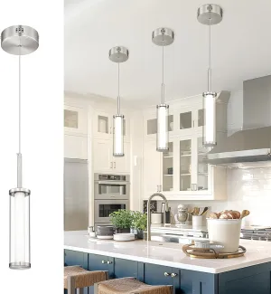 LED Pendant Light Fixtures with Brushed Nickel, Cylinder Modern Pendant Lights, 10W 3000K/6000K Adjustable Hanging Light for Dining Room Bedroom Hallway Entryway Foyer, PL5570-1P-BN