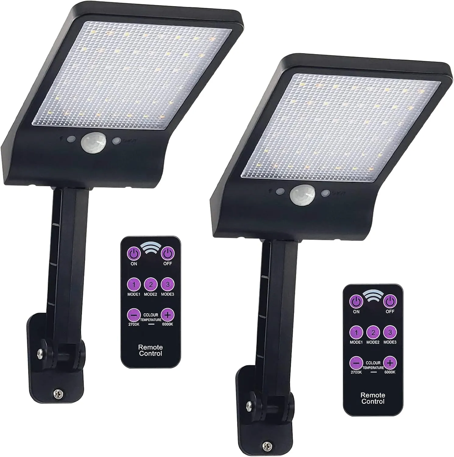 LED Solar Outdoor Lights with Motion Sensor, 3 Lighting Modes Flood Lights with Remote Control, Waterproof Night Security Light for Outside Garage Garden Street Shed Yard (2 Pack)