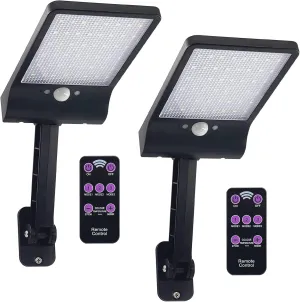 LED Solar Outdoor Lights with Motion Sensor, 3 Lighting Modes Flood Lights with Remote Control, Waterproof Night Security Light for Outside Garage Garden Street Shed Yard (2 Pack)