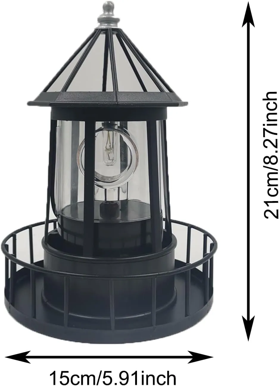 LED Solar Powered Lighthouse, 360 Degree Rotating Lighthouse Lamp, IP66 Waterproof LED Solar Lights Towers Statue for Outdoor Garden Pathway Patio(Black)