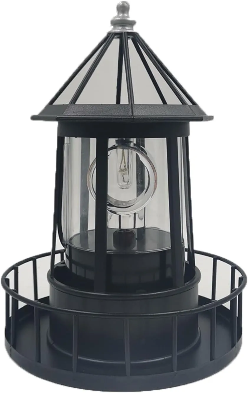 LED Solar Powered Lighthouse, 360 Degree Rotating Lighthouse Lamp, IP66 Waterproof LED Solar Lights Towers Statue for Outdoor Garden Pathway Patio(Black)