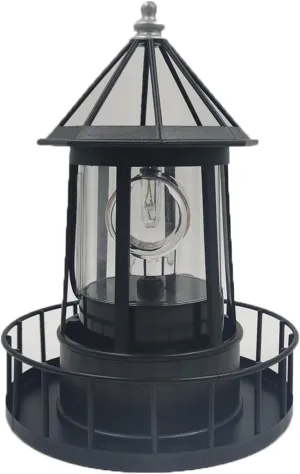 LED Solar Powered Lighthouse, 360 Degree Rotating Lighthouse Lamp, IP66 Waterproof LED Solar Lights Towers Statue for Outdoor Garden Pathway Patio(Black)
