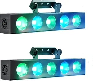 LED Stage Wash Light Bar: 50W 5PCS 4 in1 RGBW COB DJ Light with DMX Control,Sound Activated,Auto Play,Master-Slave Modes Uplight for Party Wedding Live Show Stage Lighting (2 Pack)