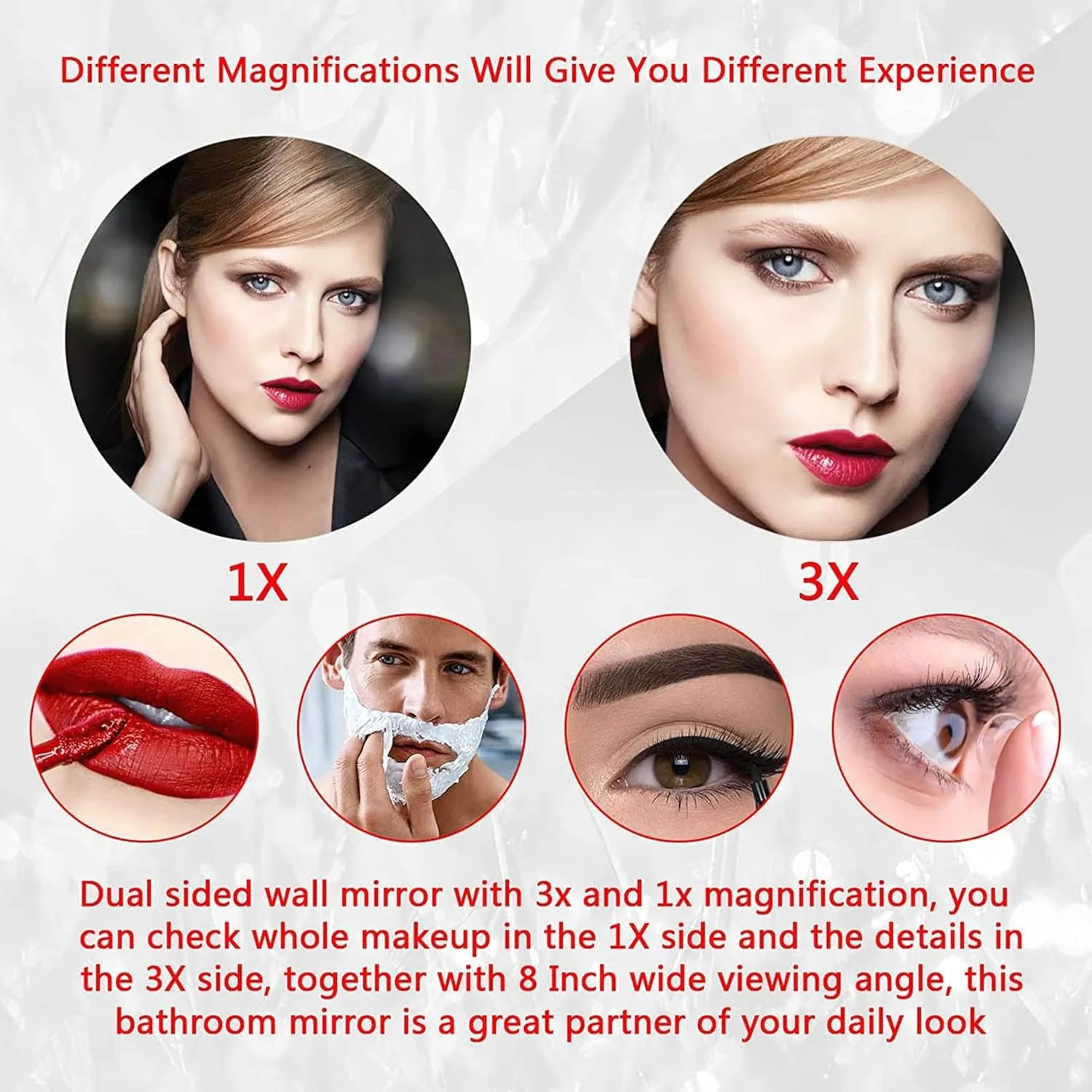 LED Wall Mounted Makeup Mirror, 8.5" Round Shape Shaving Mirror, 3X Magnifying Double Sided Mirrors, 360 Degree Swivel(Plug 3X)