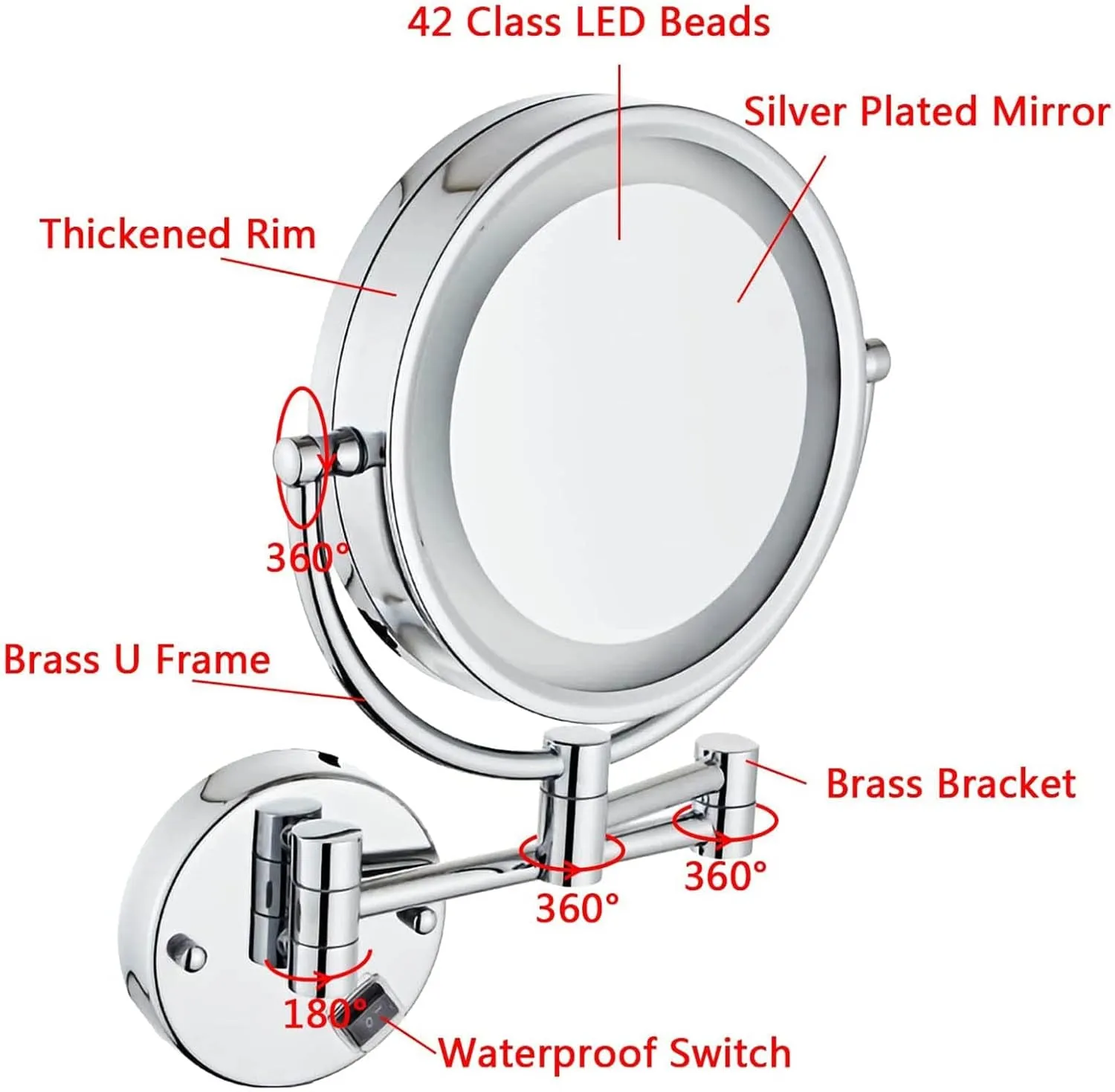 LED Wall Mounted Makeup Mirror, 8.5" Round Shape Shaving Mirror, 3X Magnifying Double Sided Mirrors, 360 Degree Swivel(Plug 3X)