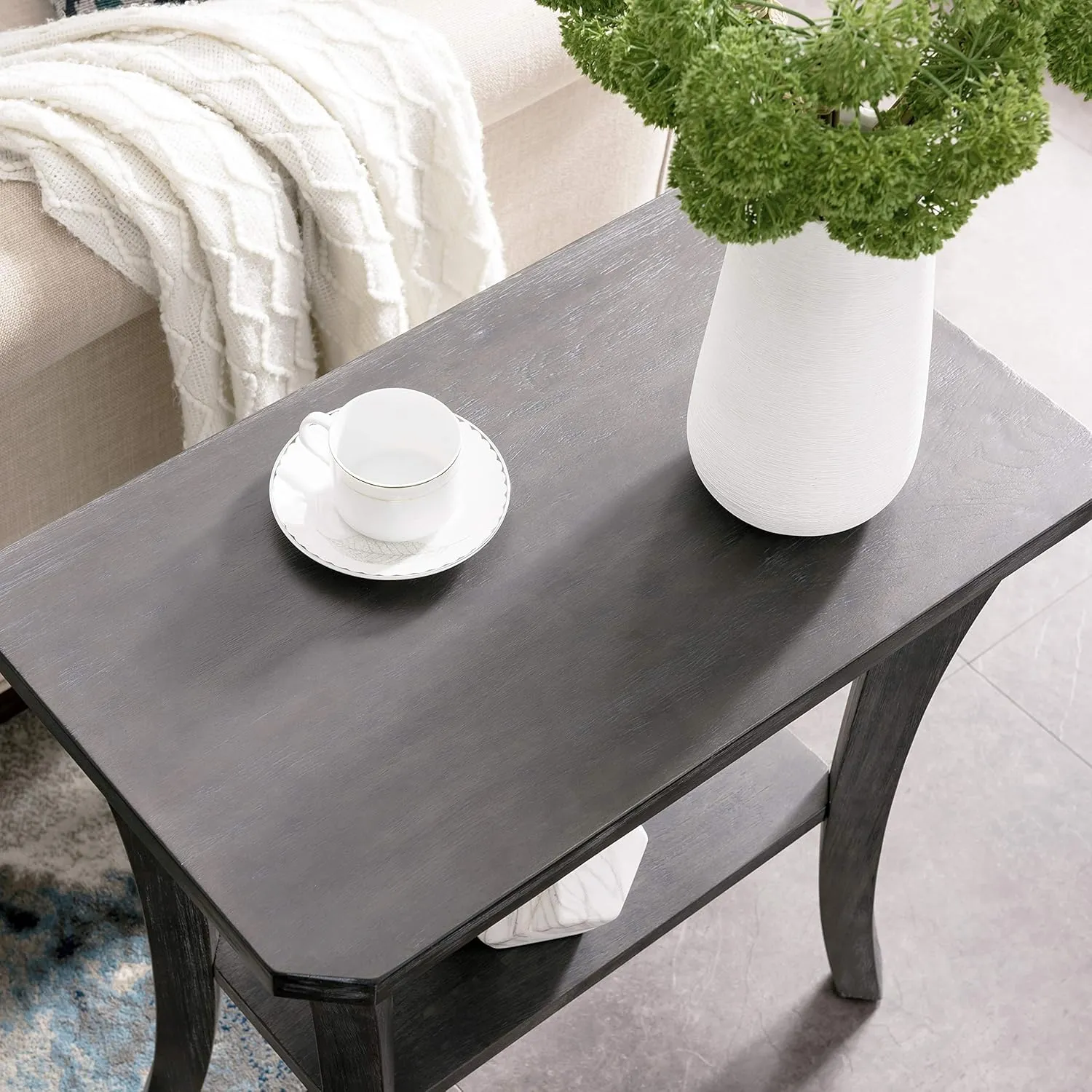 Leick Home 10305-RG Rustic Wire Brushed Driftwood Narrow Side Table with Shelf, Rustic Gray