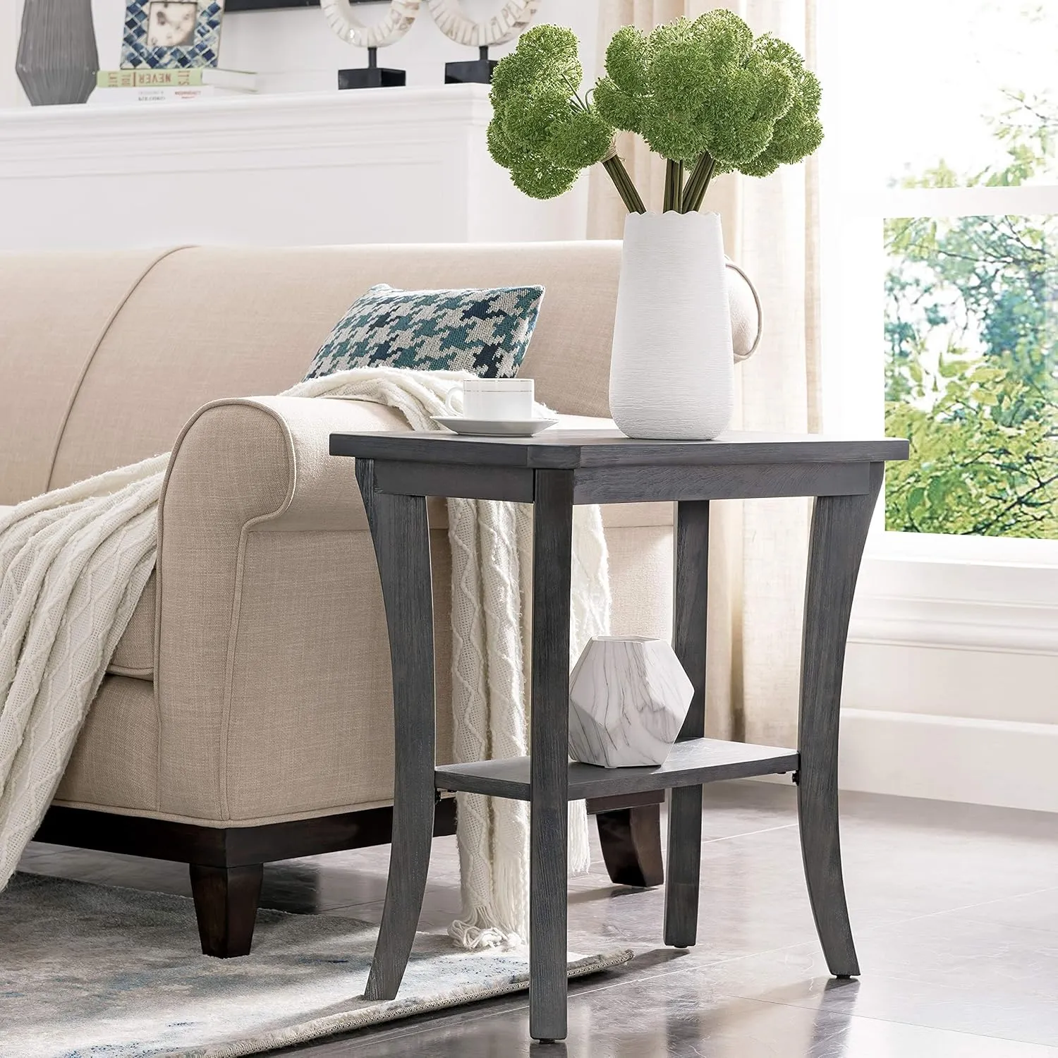 Leick Home 10305-RG Rustic Wire Brushed Driftwood Narrow Side Table with Shelf, Rustic Gray