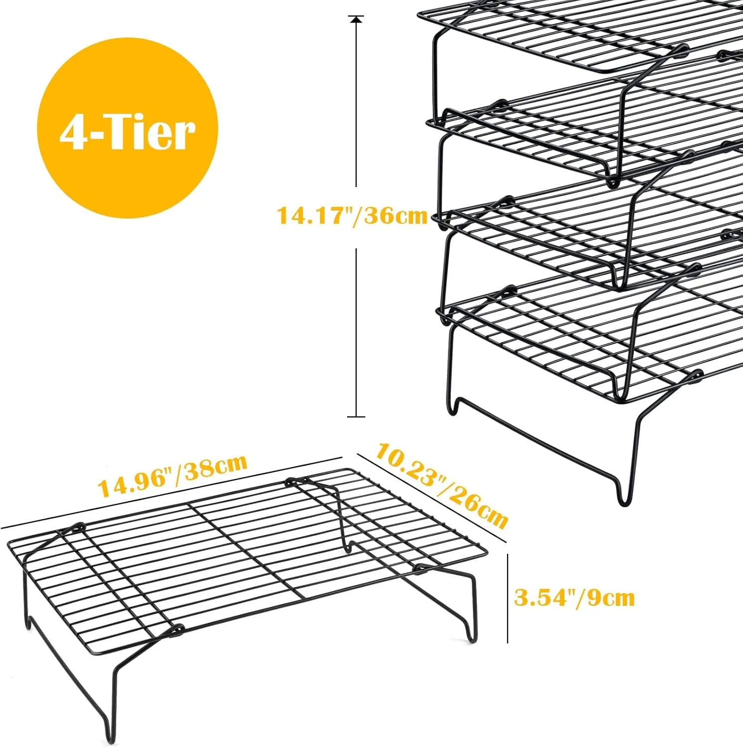 Leonyo Stainless Steel Cooling Racks for Baking, 4 Tier Stackable Wire Rack for Cooking, Roasting, Grilling, Oven and Dishwasher Safe, Cool Batches of Cookie, Pizza, Cake, 10.2" x 15"