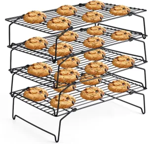 Leonyo Stainless Steel Cooling Racks for Baking, 4 Tier Stackable Wire Rack for Cooking, Roasting, Grilling, Oven and Dishwasher Safe, Cool Batches of Cookie, Pizza, Cake, 10.2" x 15"