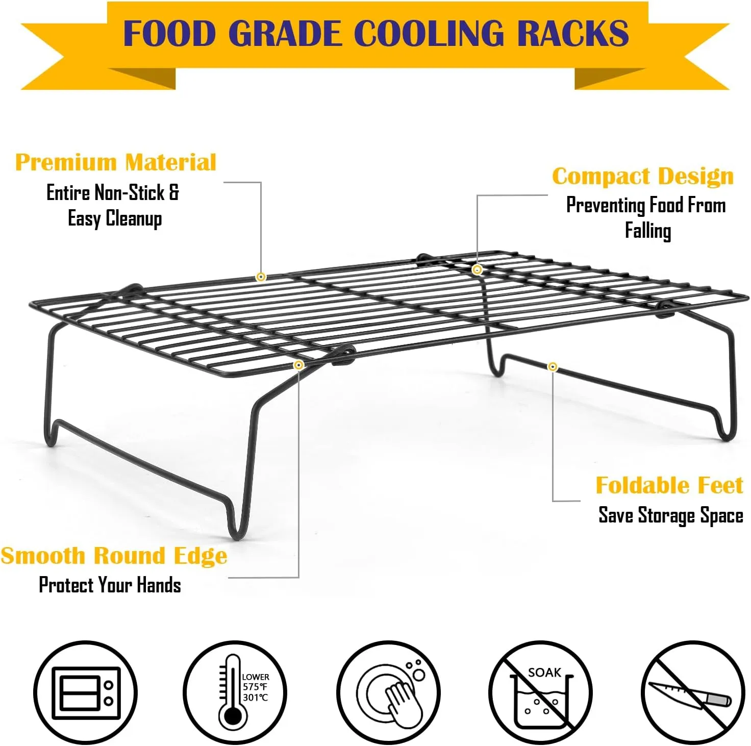 Leonyo Stainless Steel Cooling Racks for Baking, 4 Tier Stackable Wire Rack for Cooking, Roasting, Grilling, Oven and Dishwasher Safe, Cool Batches of Cookie, Pizza, Cake, 10.2" x 15"